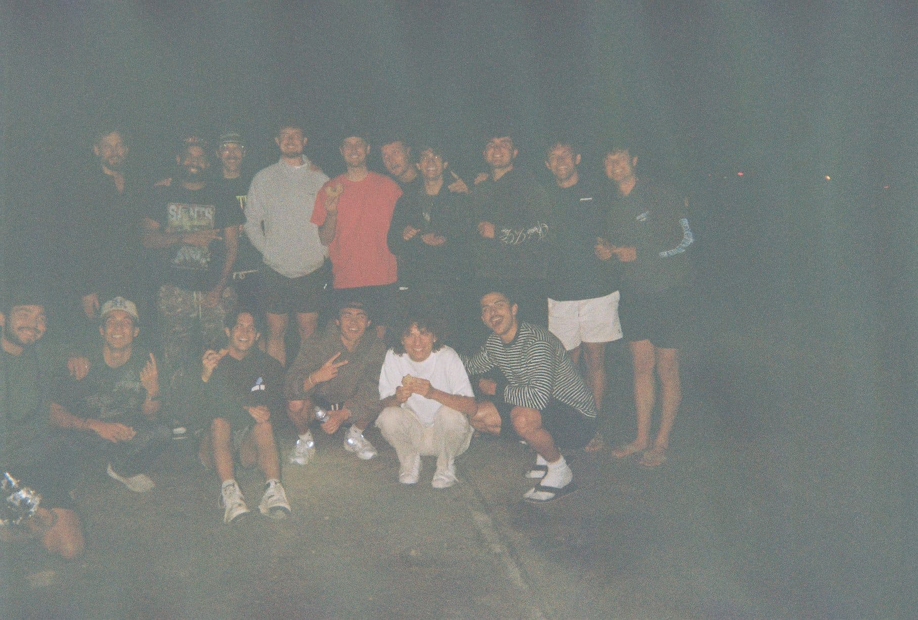 The first cohort gathered together at night in the desert